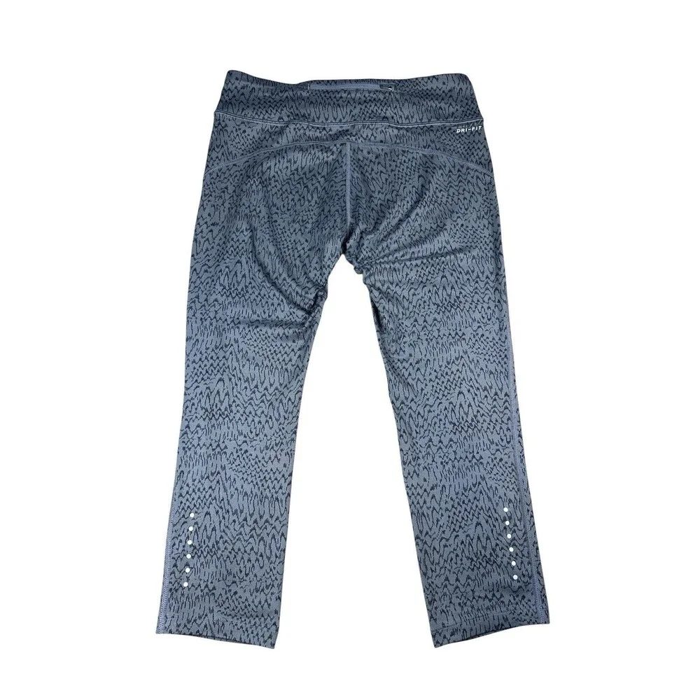 Nike Women's Power Epic Run Crop Printed Leggings Size M Grey Black Media Pocket